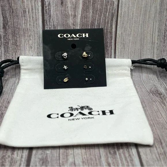 NWT COACH Mixed Metallic Stud Earring Set of 6 - Gold & Silver w/ Dust Bag - Picture 6 of 7